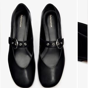 Reformation Black Buckle Flats